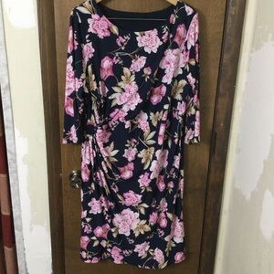 Connected Women 2X  Chic Floral Midi Dress in Pink and Black
